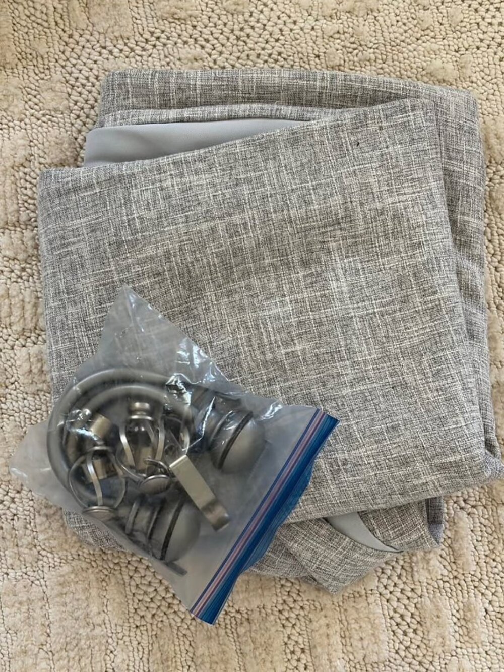 West Elm Crossweave Blackout Curtain Panels Gray 48x96 Pair + Rings & Finials